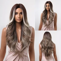 long wavy synthetic wigs for african%c2%a0american women brown ombre wigs party daily fake hair high temperature natural looking