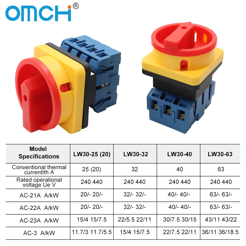 Фото OMCH 1 шт. 25A/32A/40A/63A 3P 4P LW30 переключатель навесного замка с панелью ВКЛ-ВЫКЛ 440 В управления питанием №3