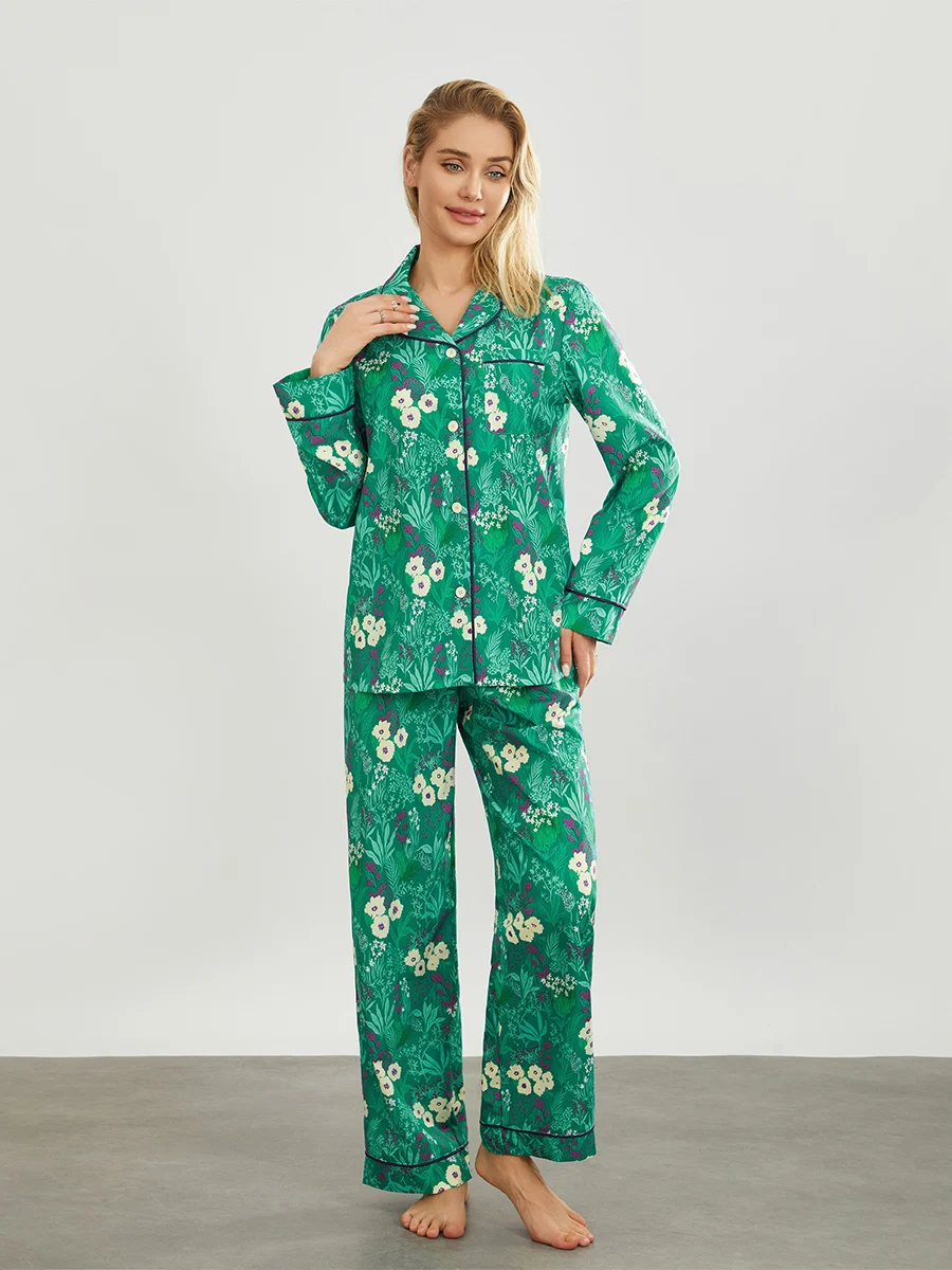 YILEEGOO женский Шелковый Атласный пижамный комплект с цветочным принтом длинным