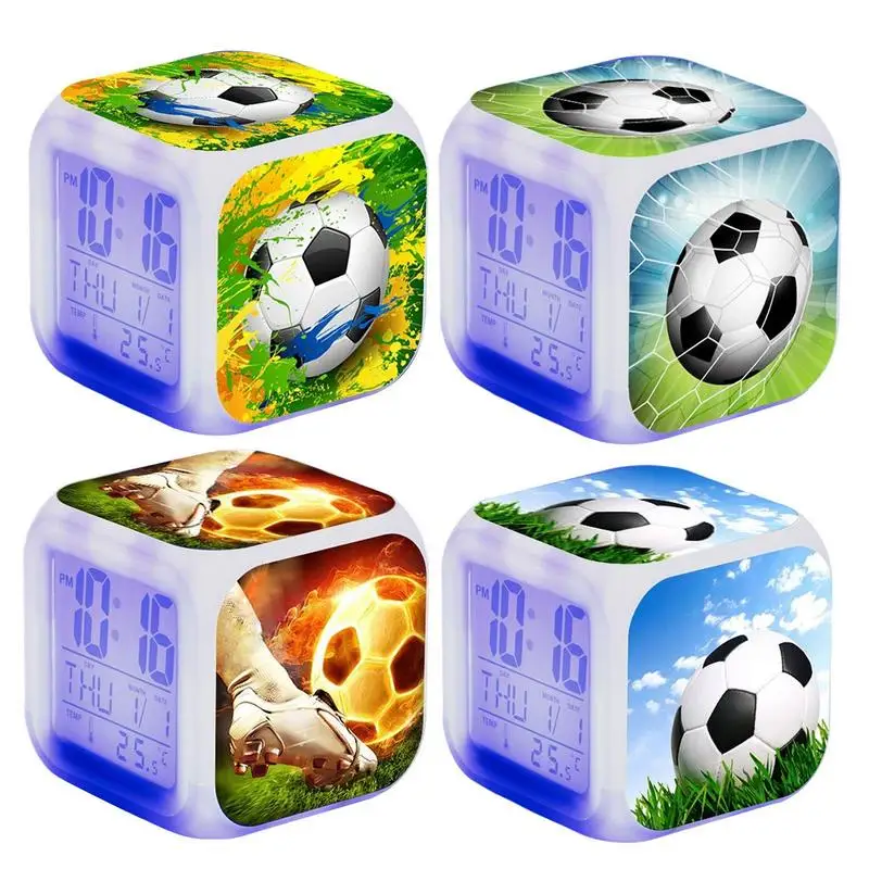 

LED Football Alarm Clocks Kids Room 7Color Changing Multifunction Touth Sensing Glowing Desk Clock Christmas Gifts For Kids