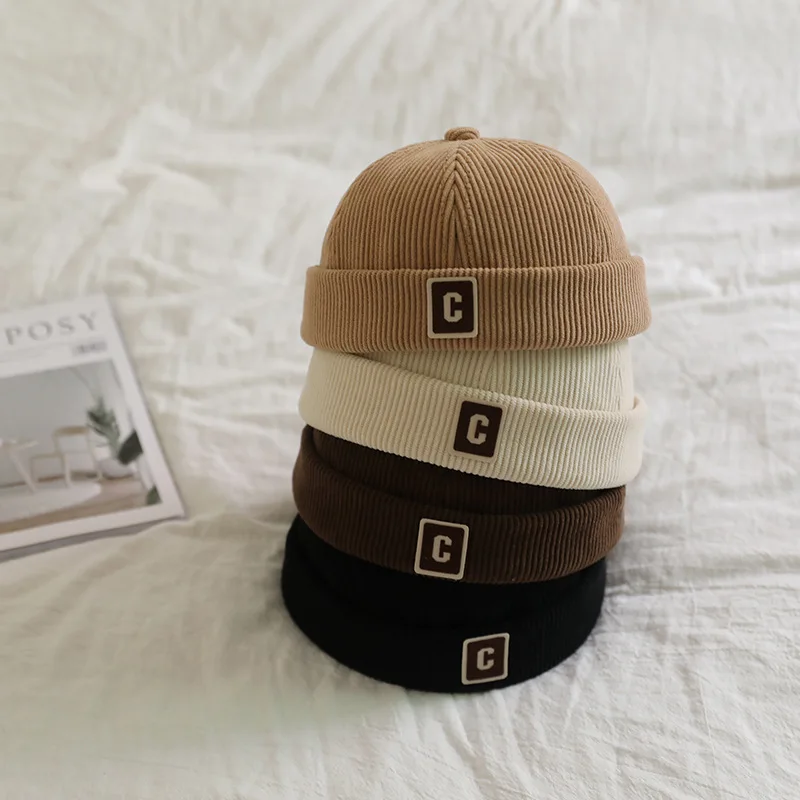 

Autumn Winter Kids Boy Girl Corduroy Landlord Hat Embroidery Letter C Cap Outdoor Toddler Infant Baby Warm Korea Beanies Hats