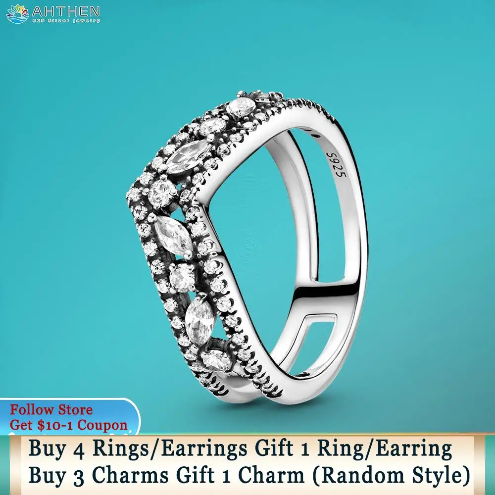 

Ahthen 925 Sterling Silver Sparkling Marquise Double Wishbone Ring 925 Silver Women Rings Ngagement Ring Women Jewelry Girl Ring