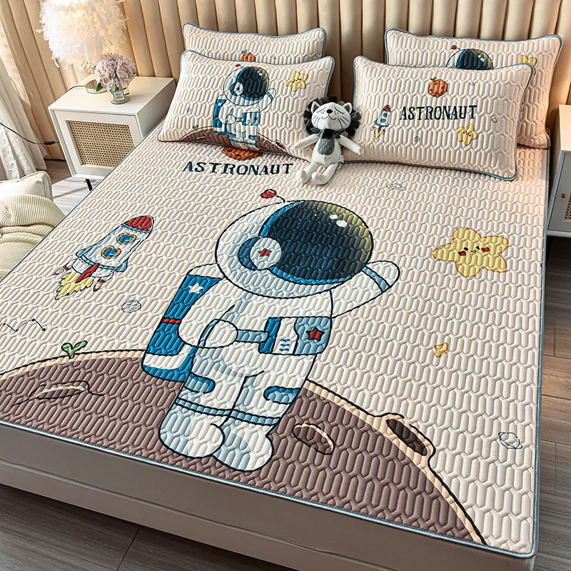 

Cartoon Print Queen Size Bed Sheets Luxury Set Summer Cooling Thai Latex Bed Mat Soft Comfortable Cool Feeling Bed Sheet Set