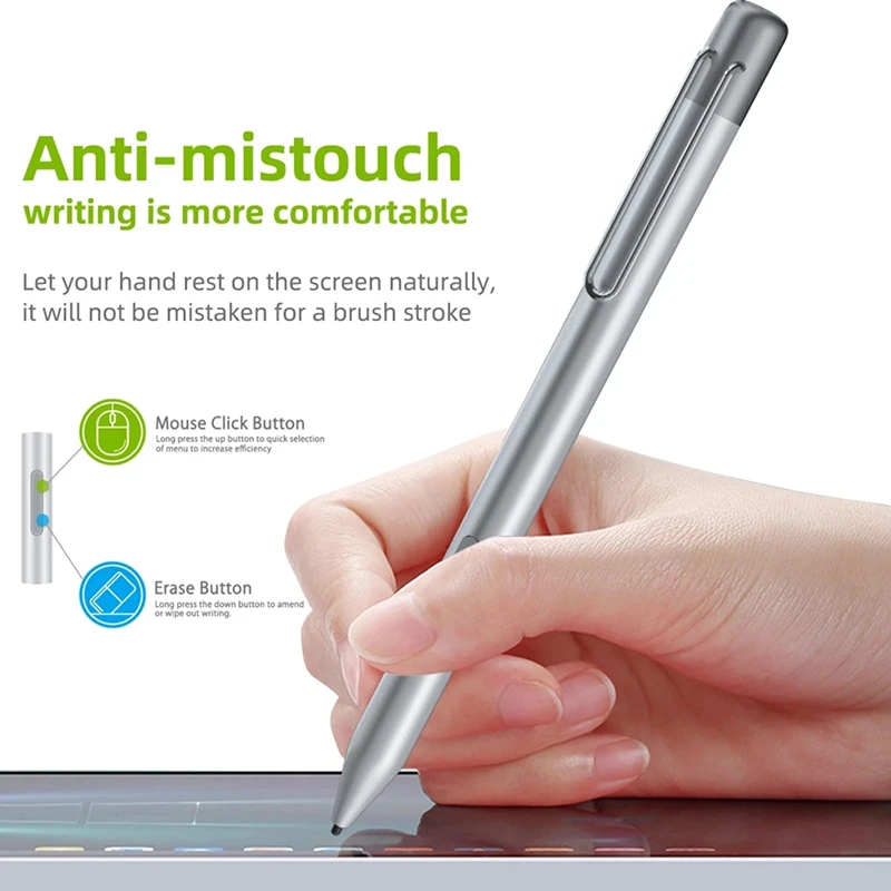 

For Microsoft Surface 3 Pro3/4/5/6/Book/Laptop/Go 1024 Levels Of Pressure Touch Capacitance Pen -Silver