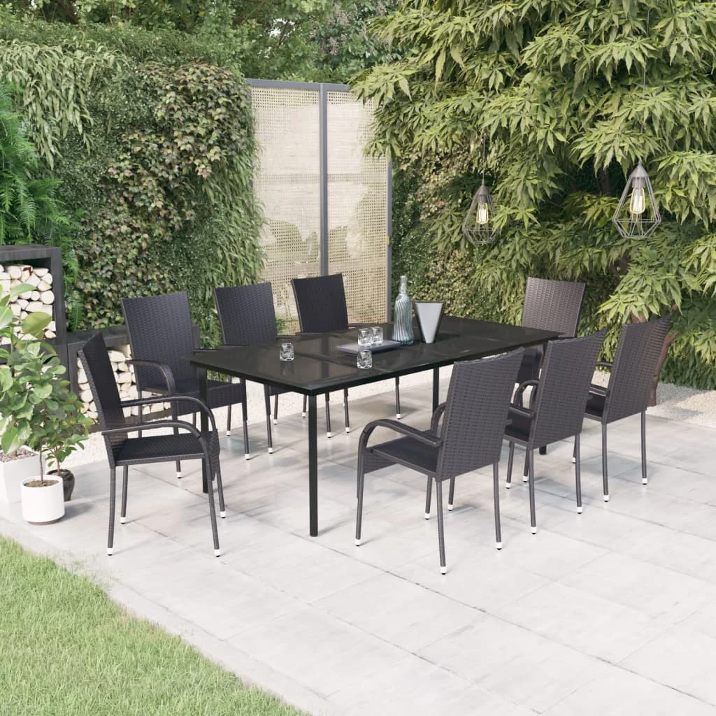 

9 Piece Garden Dining Set,Patio Table and Chair Set, Black