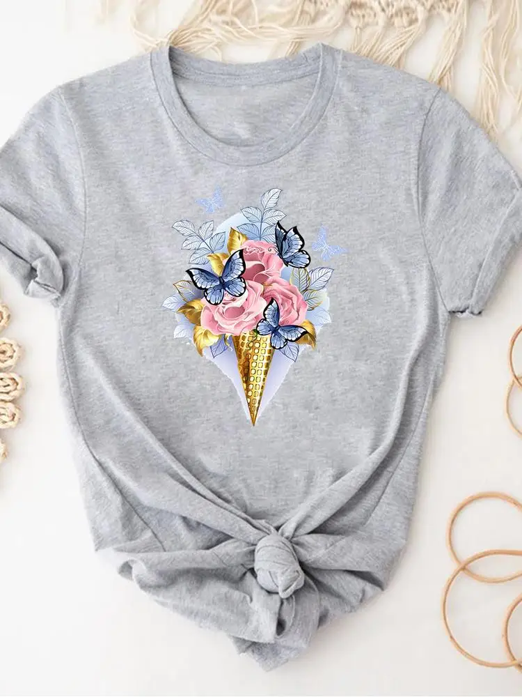 

Футболка женская летняя с принтом, Милая с коротким рукавом и принтом бабочки