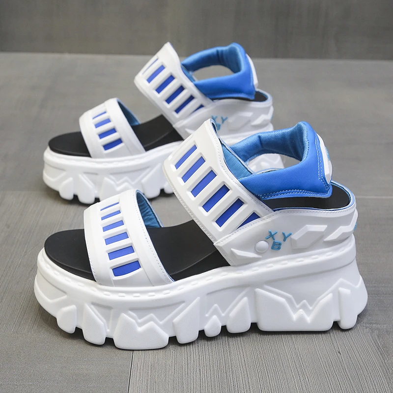 Сандалии женские кожаные на платформе 9 5 см кроссовки массивной подошве дышащие