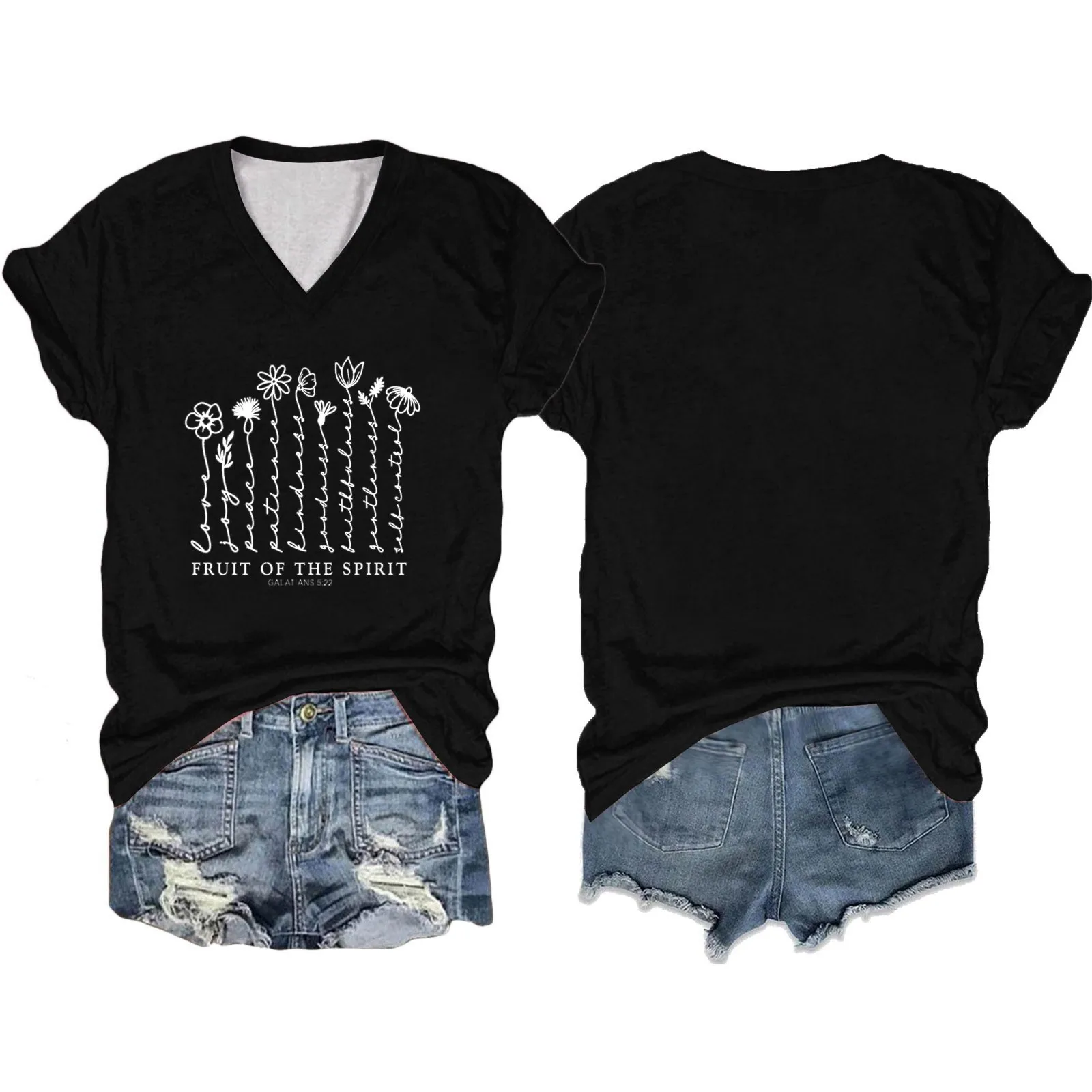 

Футболка женская повседневная с V-образным вырезом и коротким рукавом