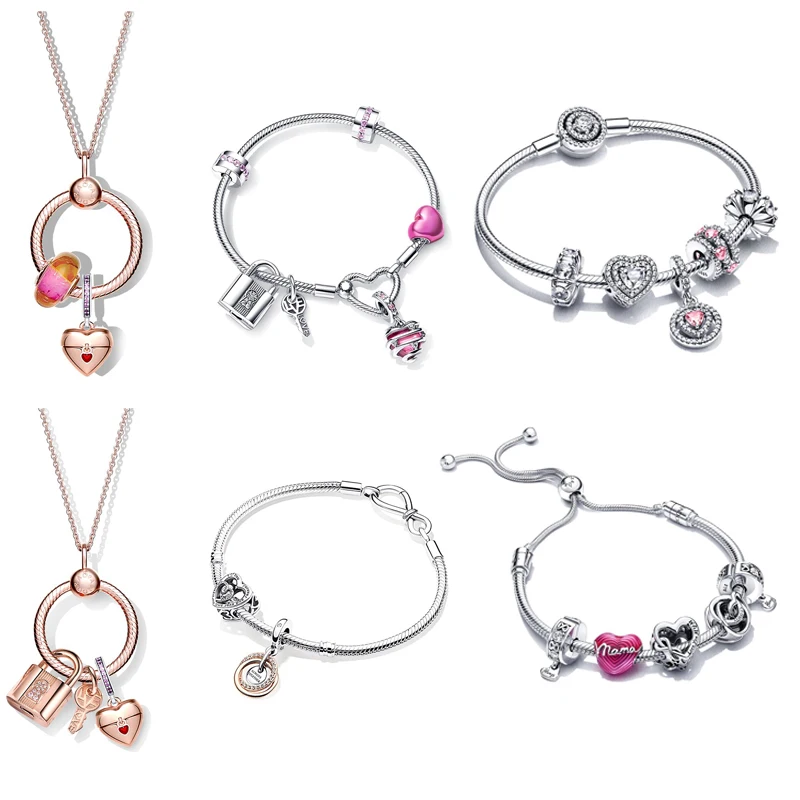 

2022 New Hot Women's Jewelry For Original Pandora DIY Gem Necklace Ear studs Beads Love Charm 925 Sterling Silver Bracelet