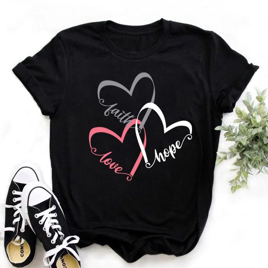 

Women's Fashion Printed Faith Hope Love Print T-shirts Summer Casual Loose Round Neck Creative Personalized T-shirts