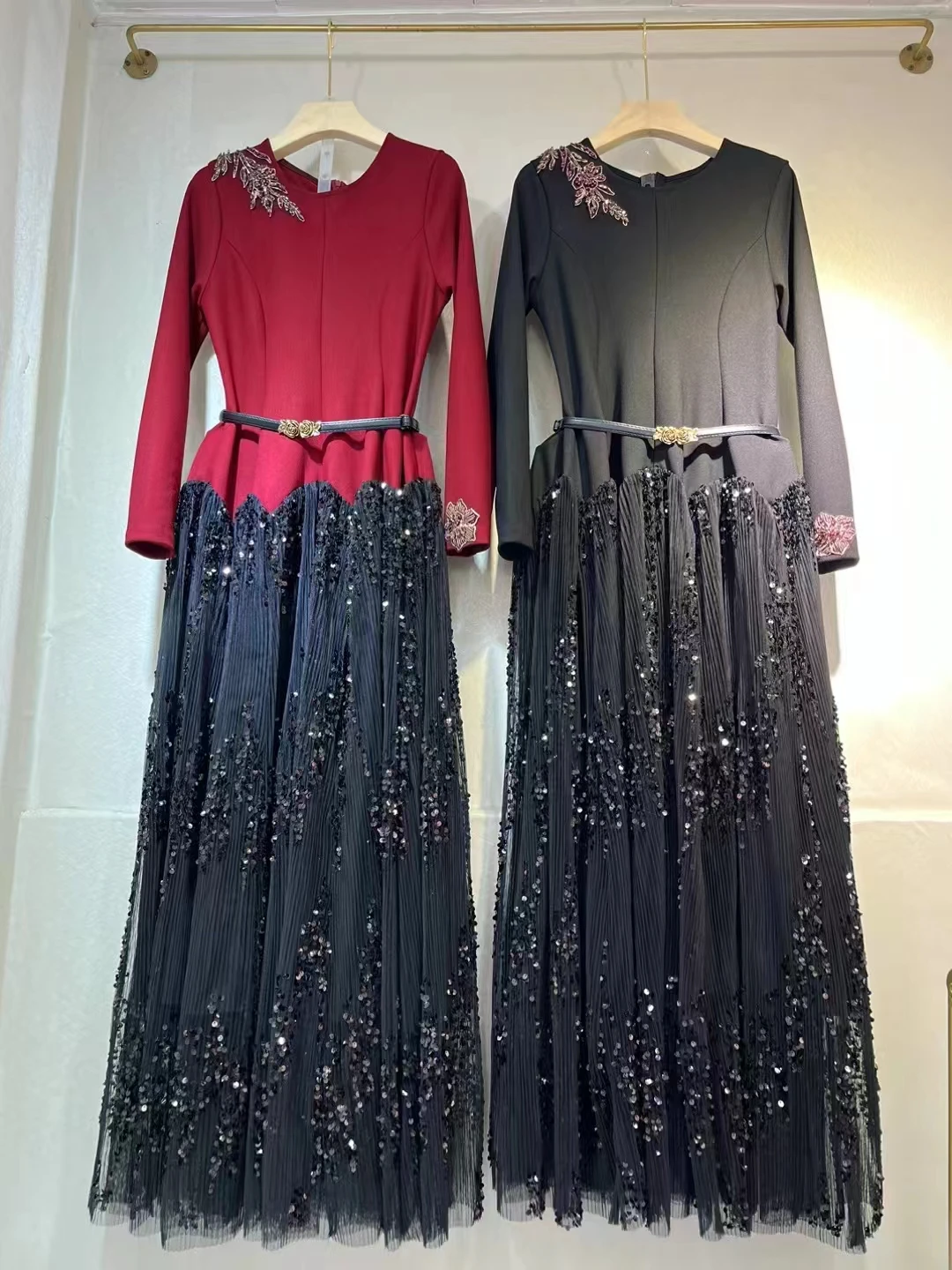 Женское длинное платье с блестками SEQINYY элегантное модельное сеткой и бусинами