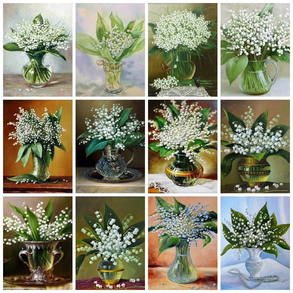

AZQSD Lily Of The Valley Oil Painting Flower Drawing On Canvas Framed 50x65cm Diy Picture By Numbers Handpainted Home Decor Kits