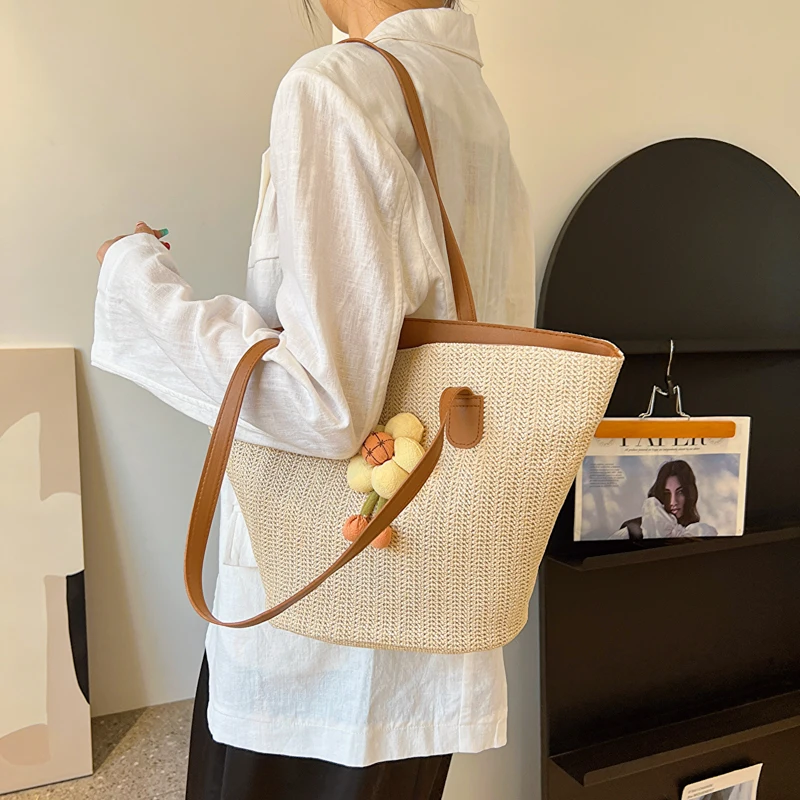 

Плетеные соломенные сумки-тоут для женщин Лето 2023 Трендовый дизайнер Большой пляж Морская корзина Сумки на плечо Ротанг Большие женские сумки