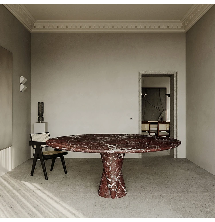 Фото Обеденный стол Rosso Levanto из натурального мрамора для виллы, домашняя мебель, красный мрамор №1