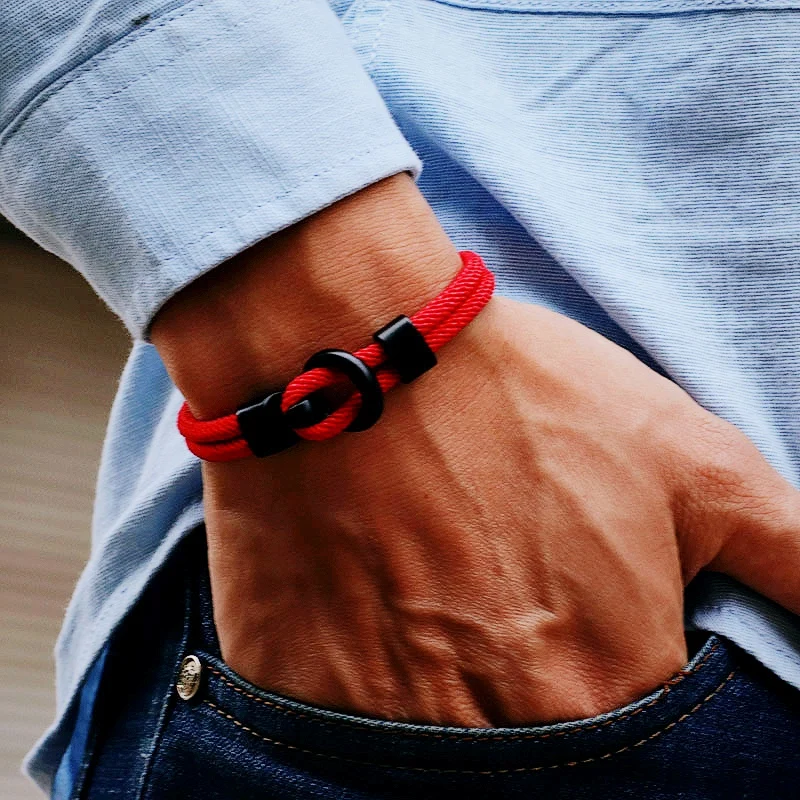 Простой браслет из Миланской веревки 4 мм черный простой крючок мужская повязка