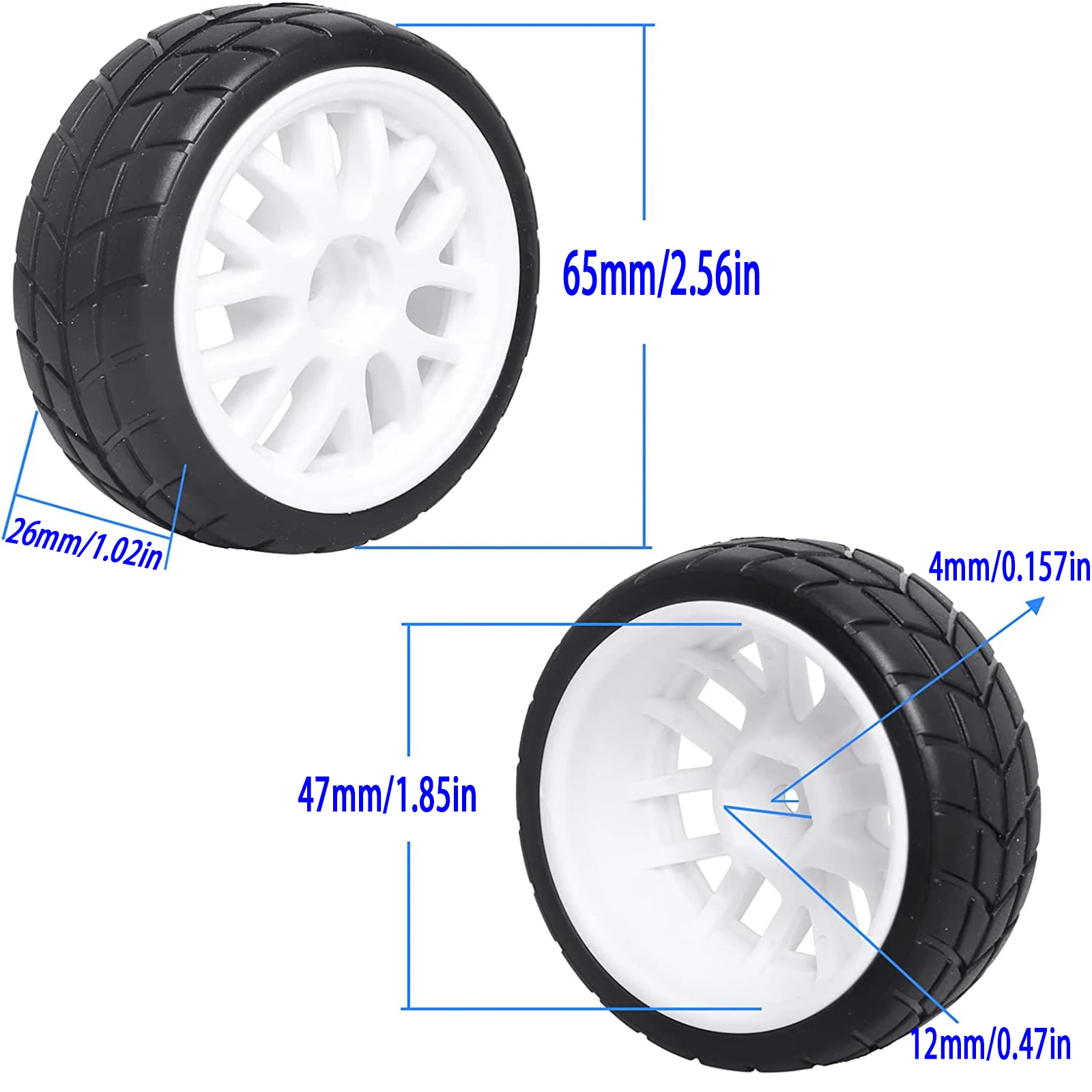 

4X RC Tires & Wheels Rims Sets Y Shaped Width:26MM 12MM Hex Drive Hub For 1/10 Scale On Road Touring Racing