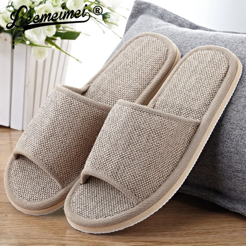 

LEEMEIMEI Natural Flax Home Slippers Indoor Floor Shoes Silent Sweat Slippers For Summer Women Sandals Slippers 37-43