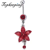 belly button rings bars body piercing jewelery crystal flower