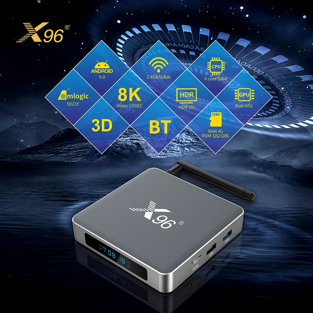 Super TV Box X96 X9 S922X Ott 4K HD H.265 Dual WiFi с антенной box Поддержка 3D-дисплея
