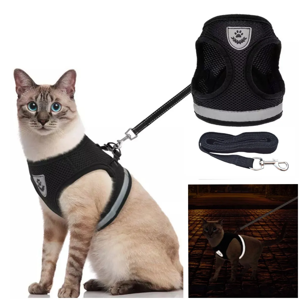 

Breathable Cat Harness And Leash Escape Proof Pet Clothes Kitten Puppy Dogs Vest Adjustable Easy Control Reflective Cat Harness