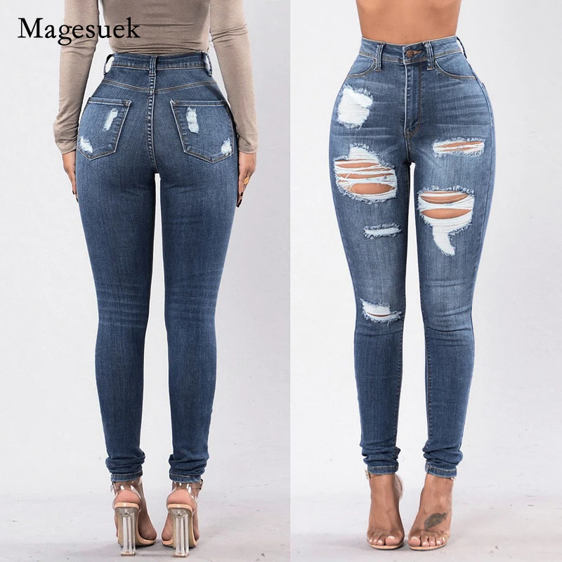 

Fashion New Denim Jeans Women Solid Washed Jeans Skinny Jeans for Women Pencil Pants High Waist Ripped Jeans Female Mujer 16217