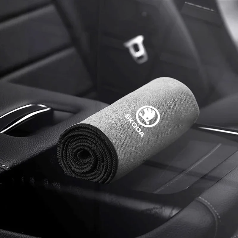 

Полотенце для мытья автомобильных логотипов из микрофибры, мягкое для Skoda 3 2 VRS Vision Kodiaq Favorit Rapid Octavia 2 A5 A7, тряпка для автоматической чистки, инструменты