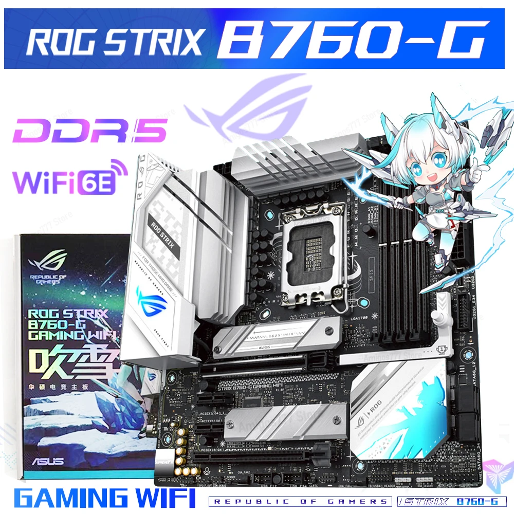 

Asus ROG STRIX B760-G GAMING WIFI DDR5 White Motherboard LGA1700 For 13th Gen Core i5 i7 i9 CPU 128G 7800 MHz OC New Intel B760