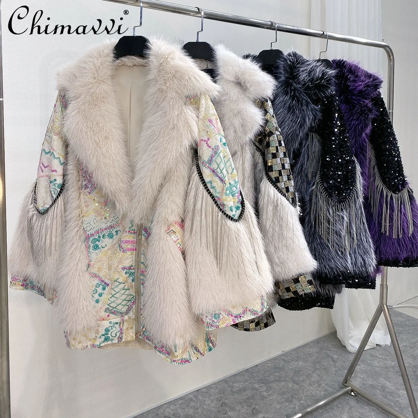 2022 New Winter Women's Mid-length Faux Toka Fur Integrated Coat Ladies Fashion Patchwork Thick Warm Lamb Wool Motorcycle Jacket