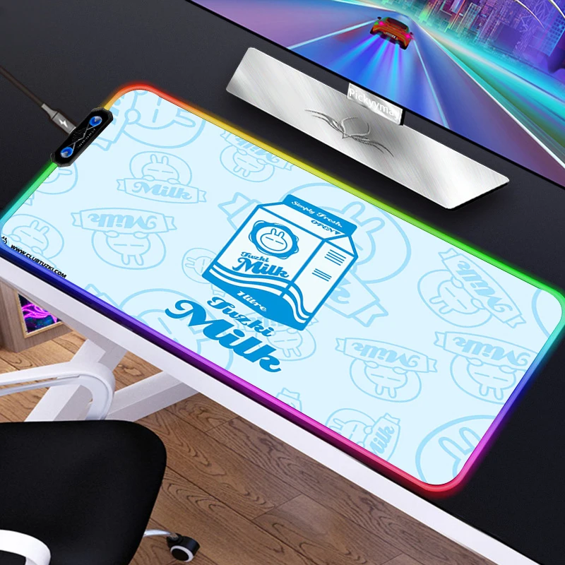 

RGB Strawberry Milk Large Xxl Mousepad Anime LED Gaming Mouse Pad Computer Accessories Keyboard Laptop Padmouse Speed Desk Mat