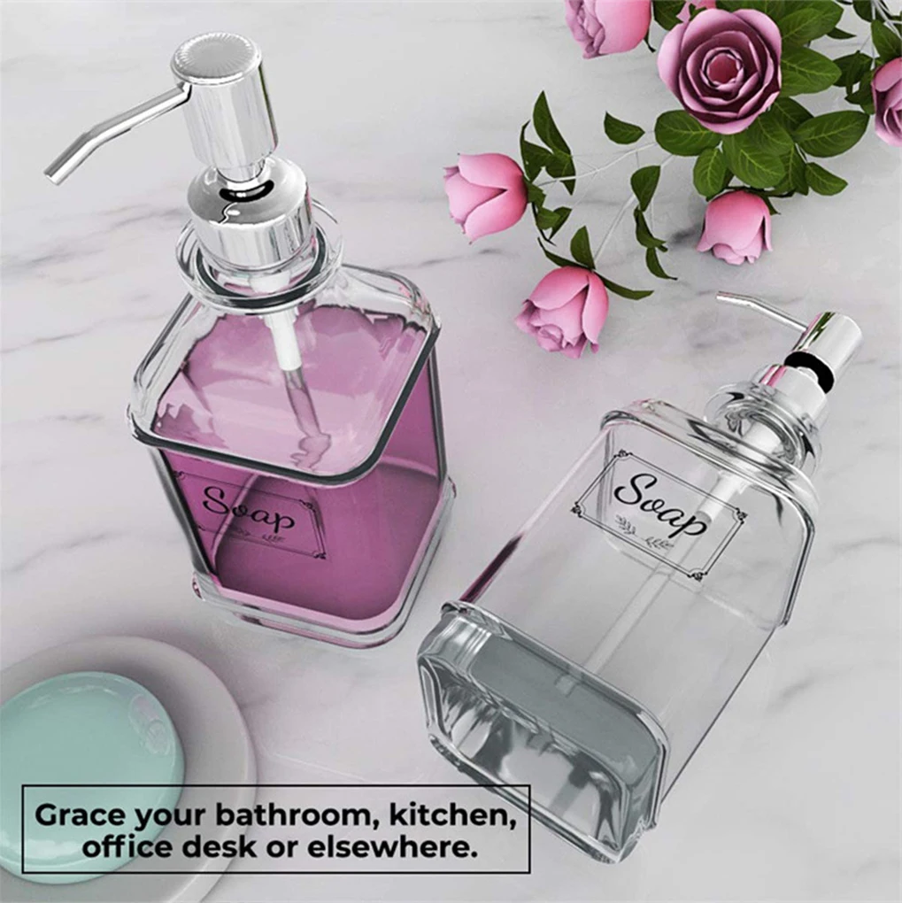 

Soap Dispenser with Stainless Steel Pump Bathroom Accessories Refillable Thick Glass Bottles Tool Hotel Black 550