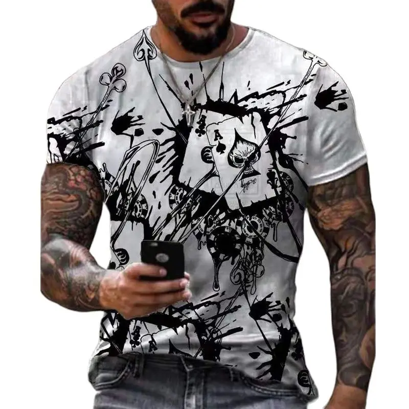

Horrible Skull Spades Poker T-Shirt Casual Men Summer 3D-Print Extra-Large Comfort Breathable Short Sleeve O-Neck Tops