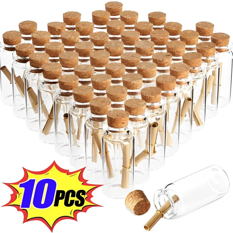 

10Pcs 5/7/8/10/12/15/20ml Mini Glass Bottles with Cork Stoppers DIY Decoration Vials for Drift Bottle Lovely Wedding Party Decor