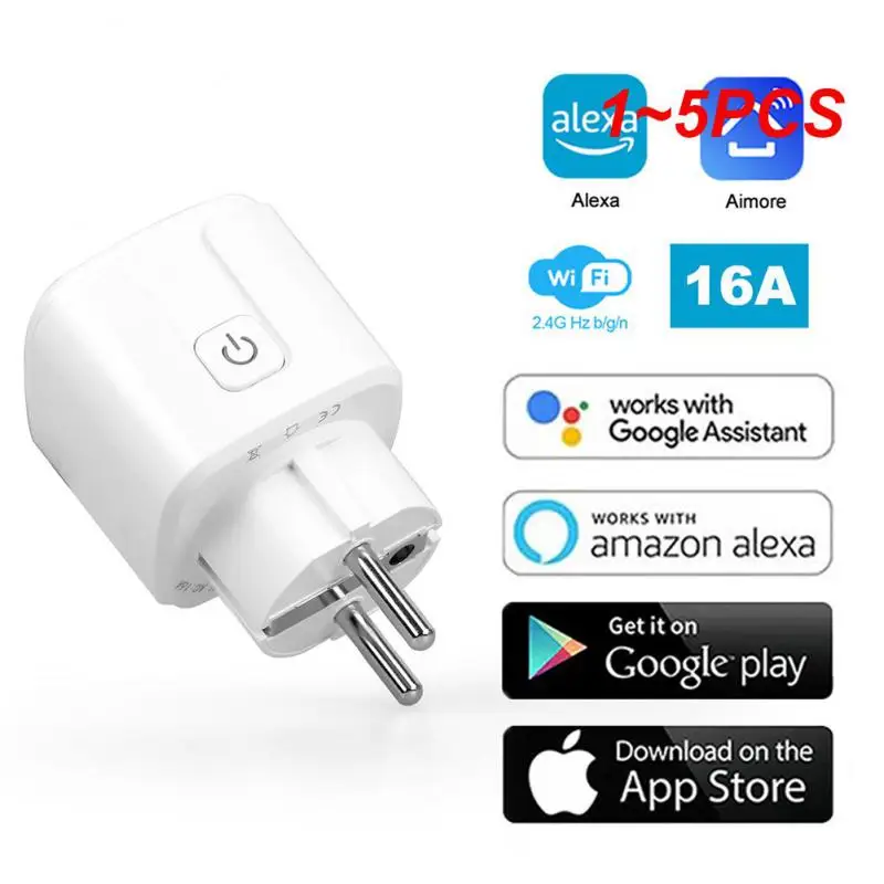 

1~5PCS Wifi Eu Plug Aimore App Control Timing 16a Overcharge Protection Works With Alexa Assistant Smart Socket