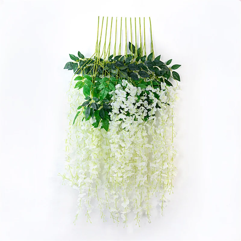 

12pcs Artificial Wisteria Flowers Ratta Extra Long Thick Vine Hanging Garland Silk Wisteria Garland For Home Party Wedding Decor