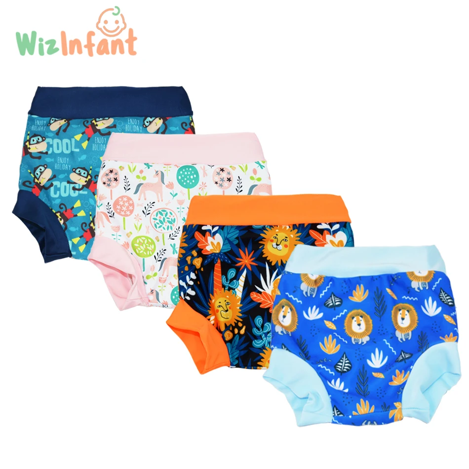 WizInfant Ecological Children Leakproof Swimming Diapers Newborn Baby High Waist Trunks Cartoon Printed Cloth Diaper For Child