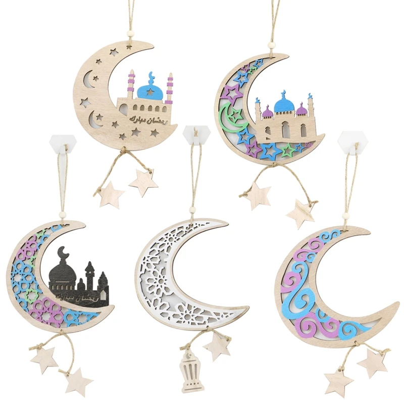 

Деревянный кулон Eid Mubarak, луна, звезда, замок, полый орнамент, деревянные поделки для дома, мусульманский праздник, аксессуары для подарка