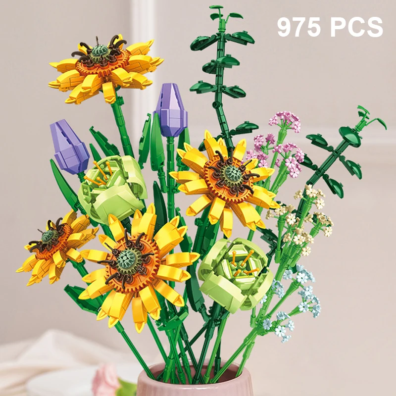 

Bibilock 3D Sunflower Gypsophila Bouquet Building Blocks 975PCS Bricks DIY Flower Blocks Home Plants Decoration Toys For Girl