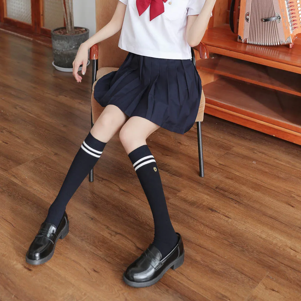 

5 Pairs of Japanese Cotton JK Stockings Exquisite Embroidered Badges In The Tube Girls Knee Socks Striped Socks Women