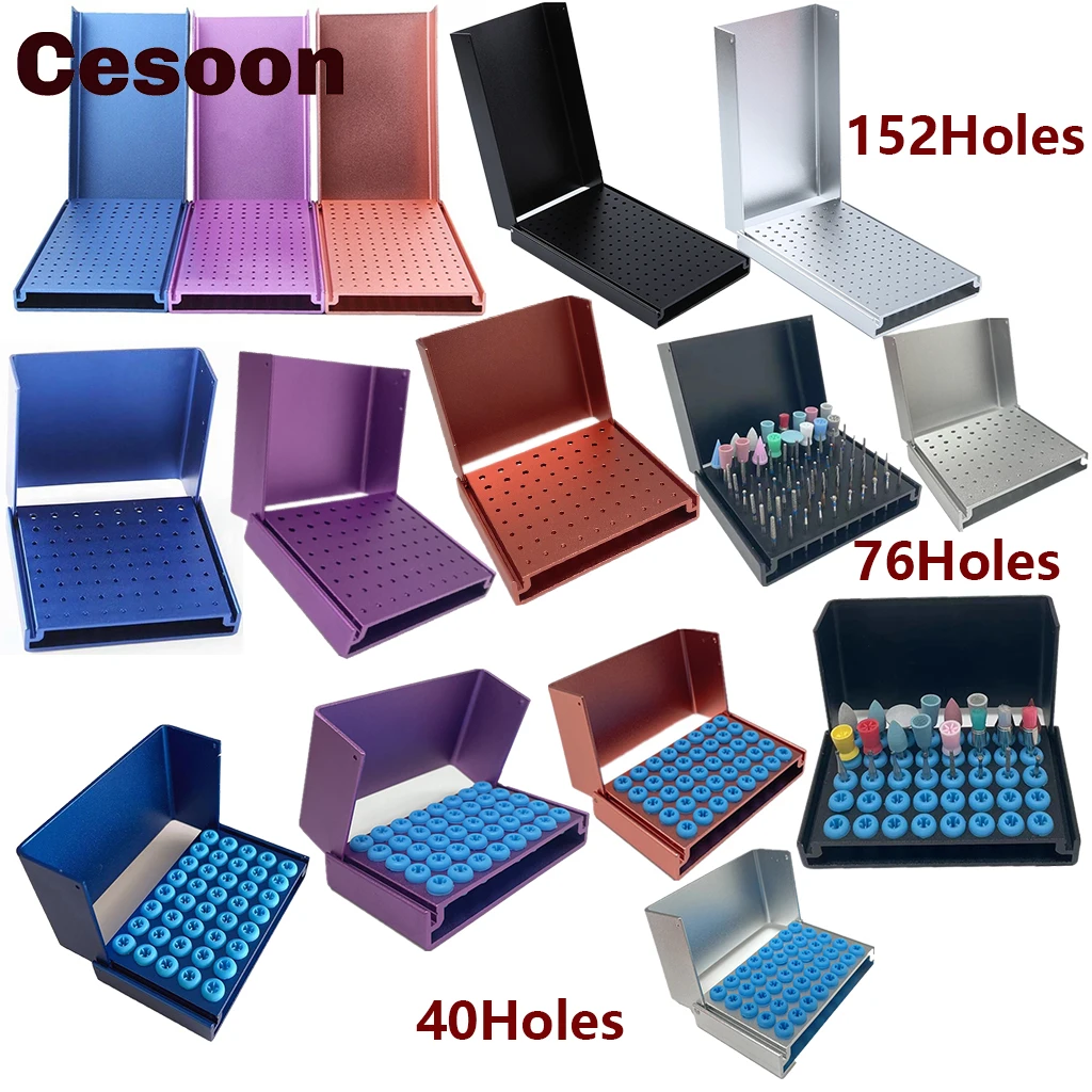 152/76/40 Holes Dental Burs Holder Block Cleaning Stand Autoclave Sterilizer Disinfection Case Bur Box Aluminium Alloy Organizer