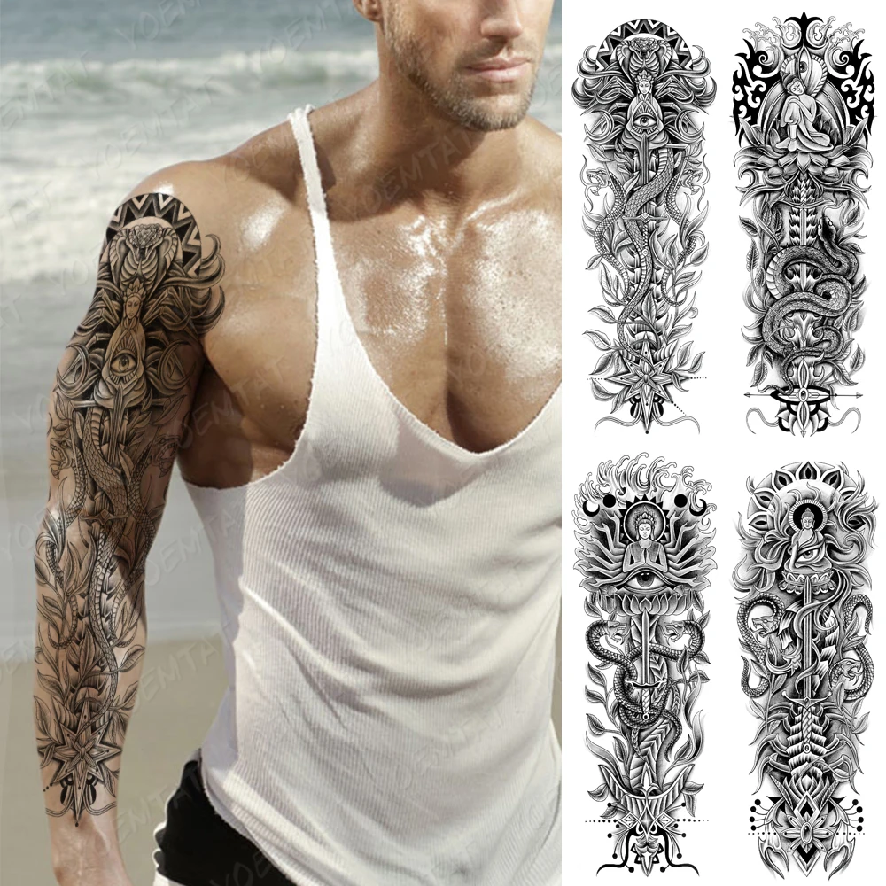 

Waterproof Temporary Tattoo Sticker Women Men Body Art Large Arm Sleeve Flash Fake Tattoos Lotus Buddha Totem Scorpion Snake Eye