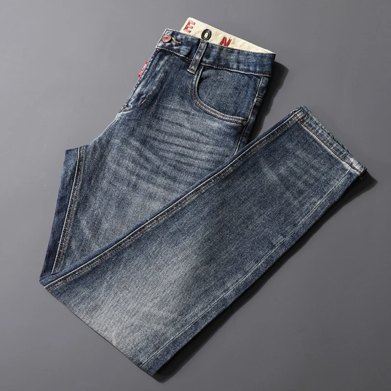 Fashion Designer Men Jeans Retro Blue High Quality Elastic Stretch Slim Fit Ripped Jeans Men Trousers Vintage Denim Pants Hombre