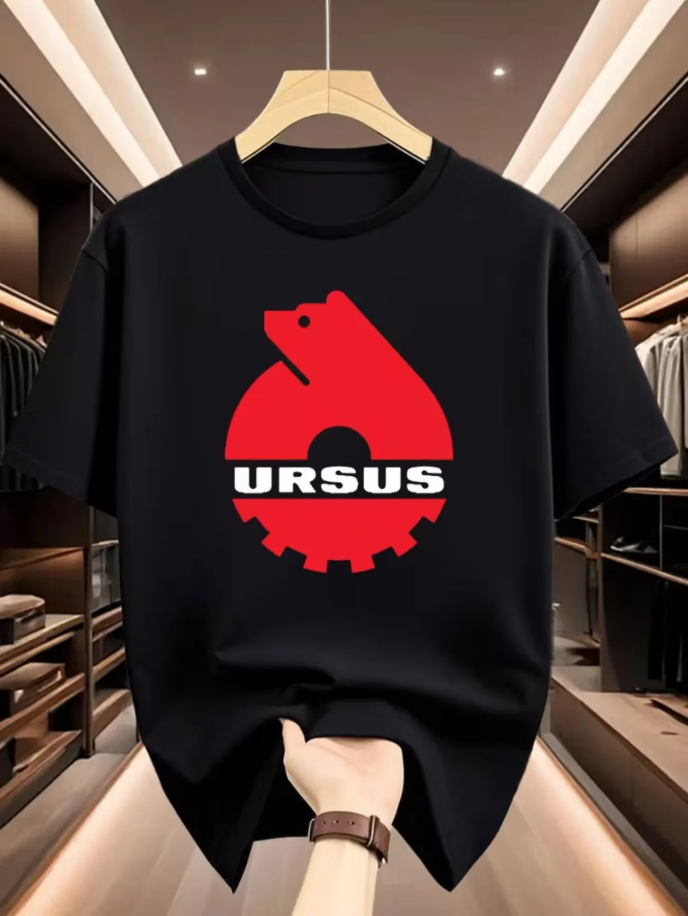 Фото Мужская футболка с принтом URSUS Red Bear Head Gear, в стиле хардкор-индастриал, с винтажными механическими элементами, эффектный дизайн C №1