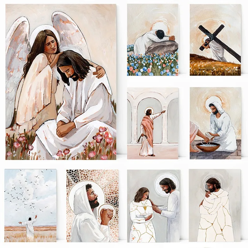 Affiche de la Bible Chrétienne Jélaunissant Croix Mise en Governor Seau des Oiseaux Impression sur Toys NAMde Salon Ar