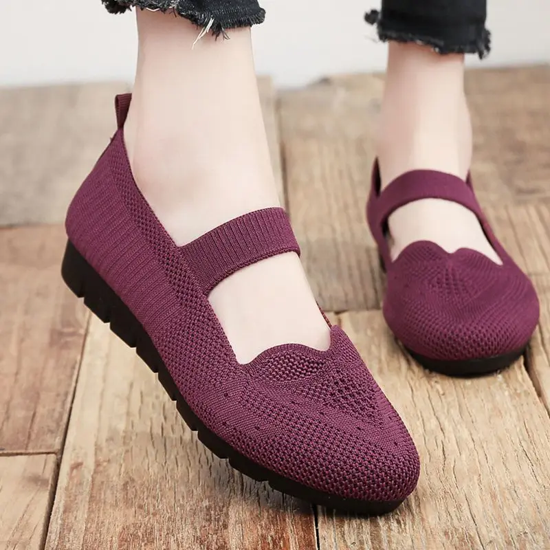 

casual pretty strappy flats women's knitted mary jane shoes driving loafers mom comfort flat wedged shoes woman simple flats