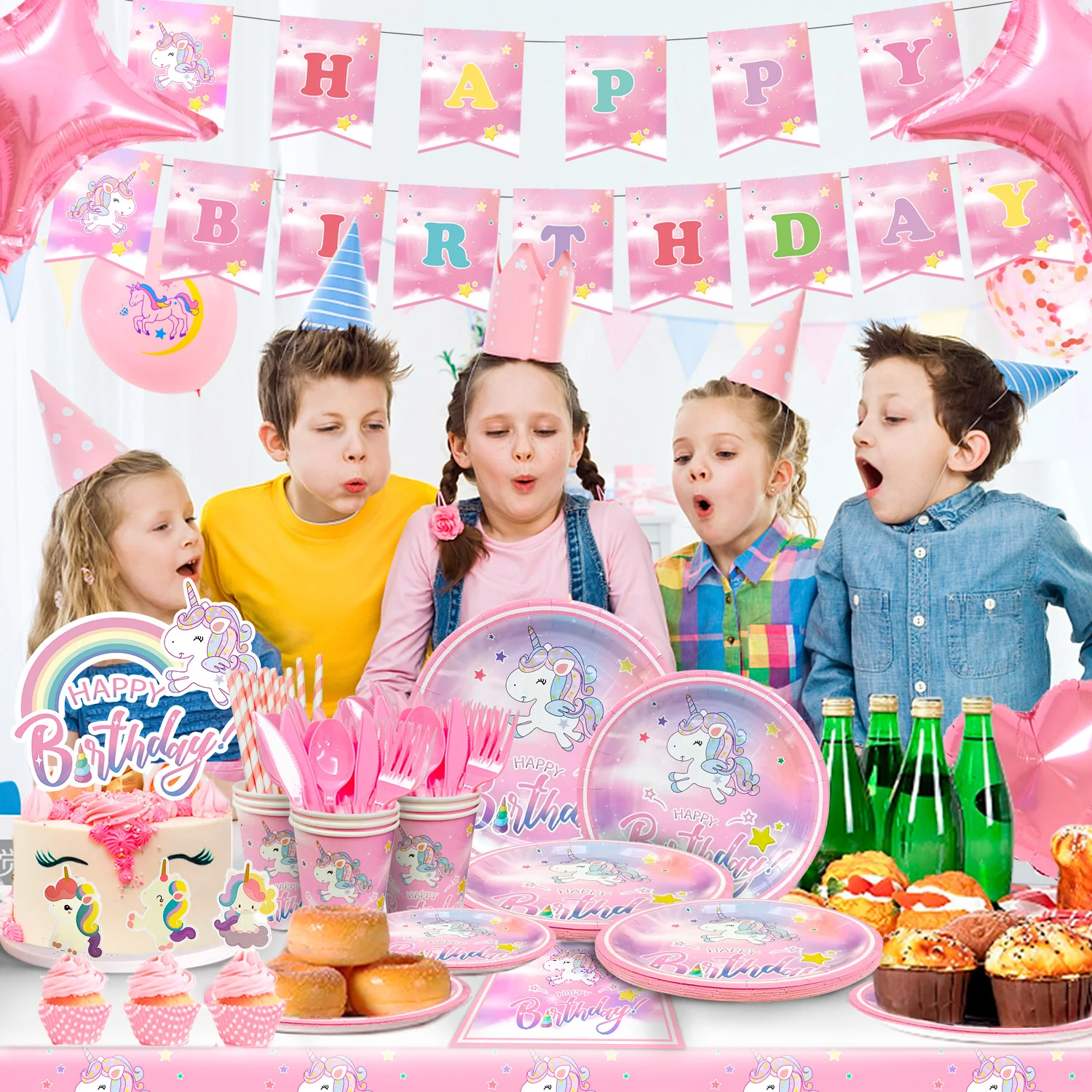 178 Шт. Набор Тематических Принадлежностей Для Вечеринок С Единорогом Девочек