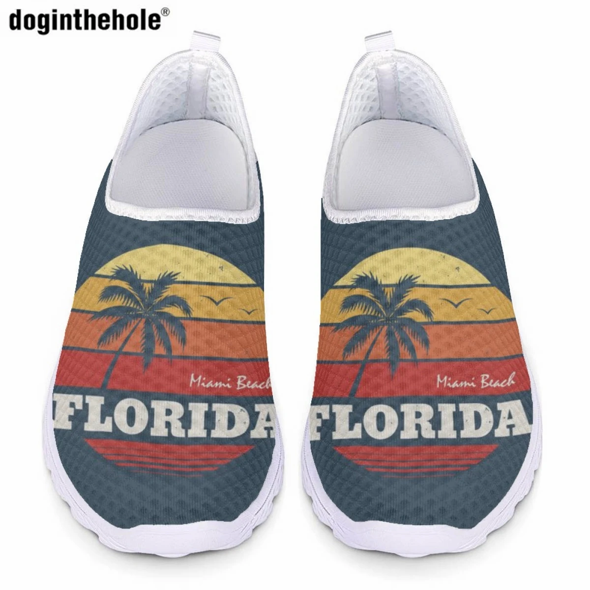 

Doginthehole West Palm Beach Florida Print Women's Summer Casual Shoes Lightweight Breathable Mesh Sneakers Comfort Flat Shoes