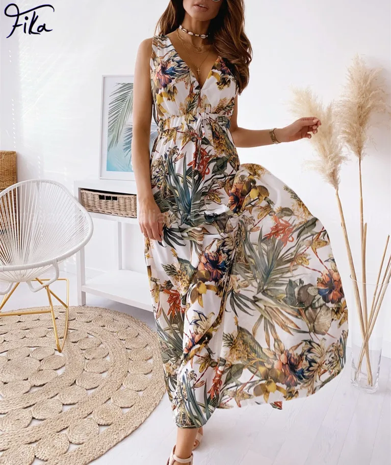 

Летнее платье с открытой спиной, женские сексуальные платья 2022 с глубоким V-образным вырезом и цветочным принтом, Пляжное праздничное плать...