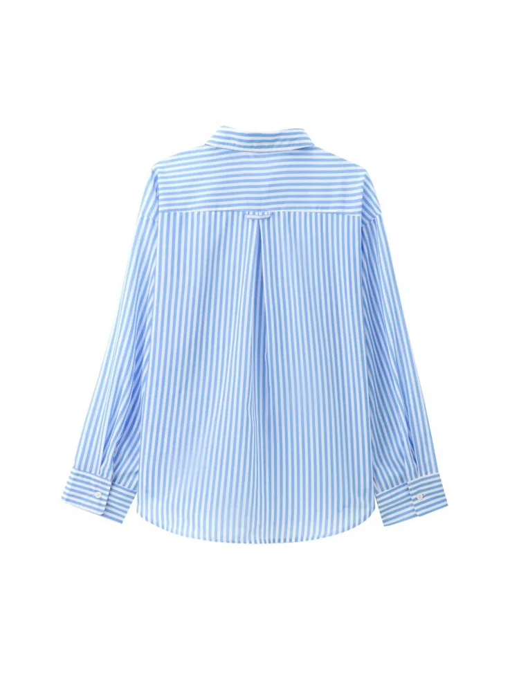 Женский летний топ в полоску с карманами и отложным воротником