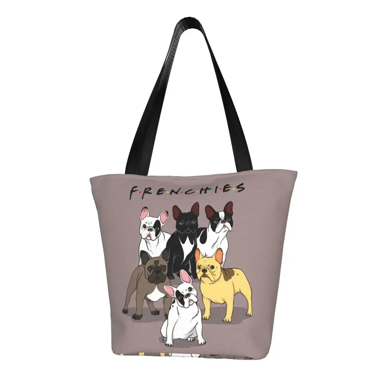 

Funny Funny Frenchies French Bulldog Shopping Tote Bags Recycling Dog Animal Grocery Canvas Shopper Shoulder Bag