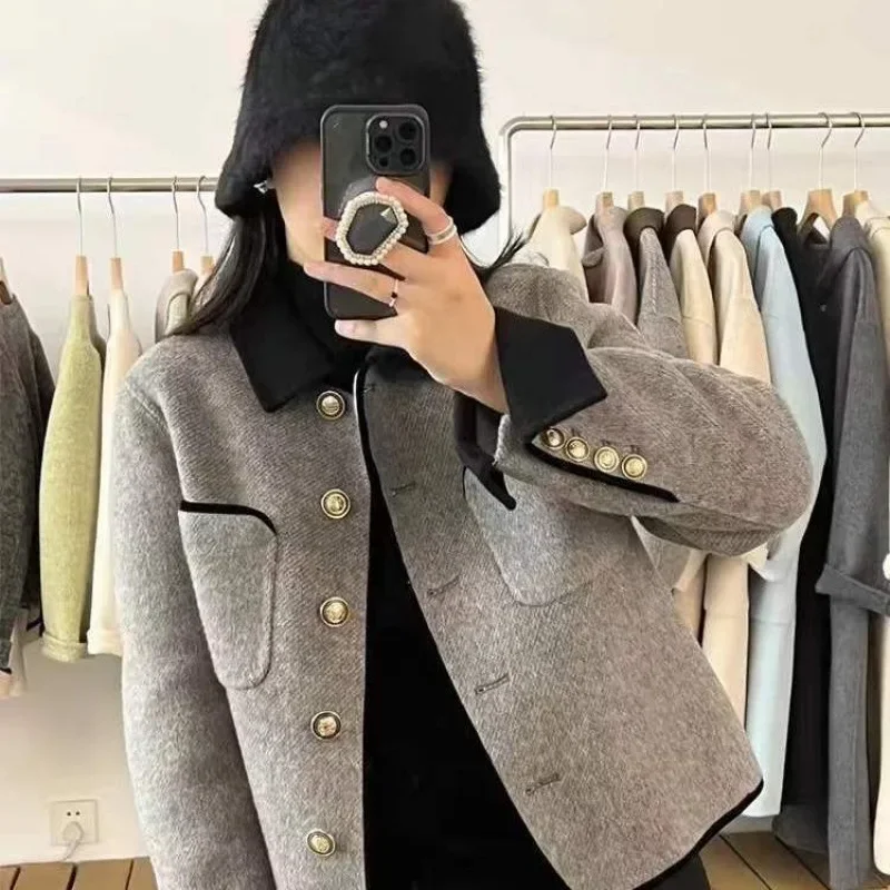 Светское стильное двустороннее шерстяное пальто в европейском стиле